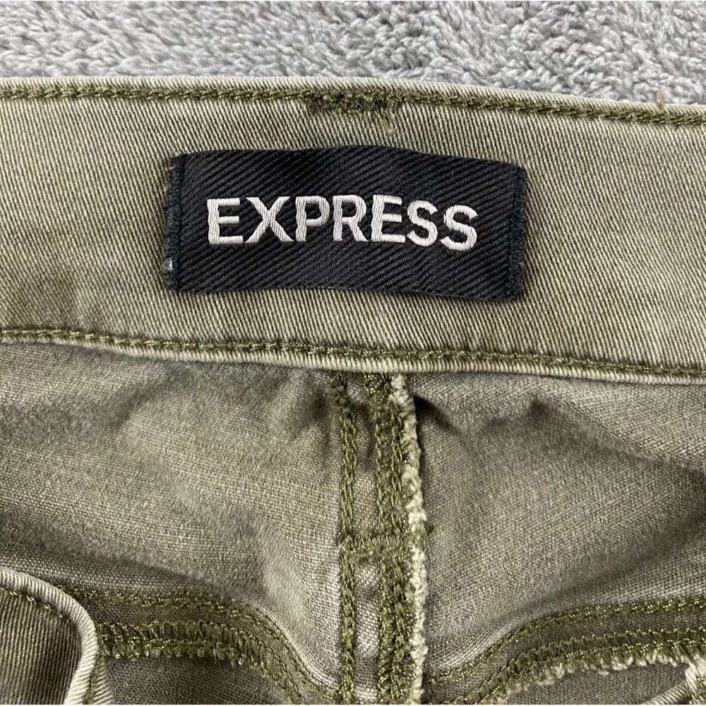 Express‎ Womens Moto Legging Mid Rise Olive Green Skinny Jeans Ribbed Knee Sz 2R